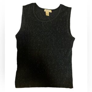 Plisse Pleated Shell Top — Black w/ Silver Threads, Multiple Sizes NWT